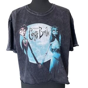 Tim Burtons Corpse Bride Graphic Tee Crop Top Women M Black Goth Halloween Shirt